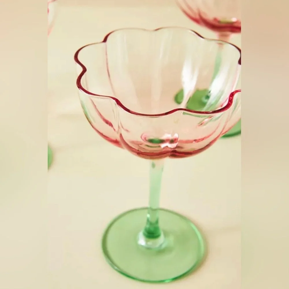 Anthropologie Morro Coupe Glasses Pink and Green Set of 2 New With Tags
